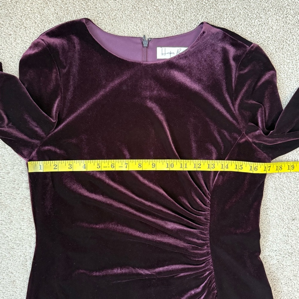 Harper Rose Ruched Velvet Long Sleeve Dress Burgundy 12 - Picture 6 of 8